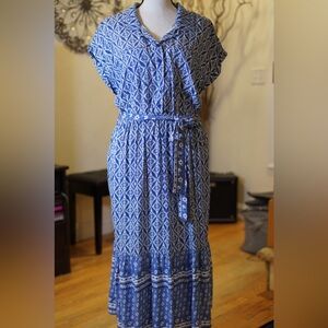 NWT Lucky Brand Bohemian Print Shirtdress  Large Coastal Boho | Cottagecore